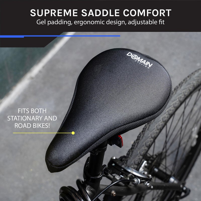 Domain Cycling Gel Bike Seat Cushion- Secure Peloton Fit for Smooth Stable Rides- Non-Slip for Exercise Bikes, Padded Bike Cushion Seat Cover for Men or Women Comfort (Black) - Image 2